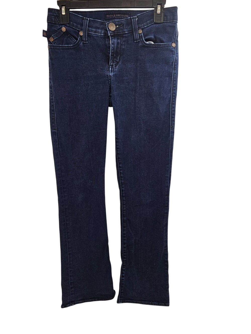 Rock & Republic Jeans Womens Sz. 4 Kasandra Embroidered Bootcut Dark Blue Bling